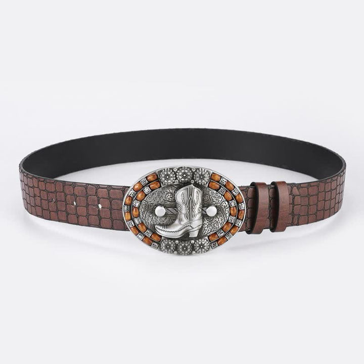 Cintura in pelle con perline di legno da uomo con stivali da cowboy - image 2