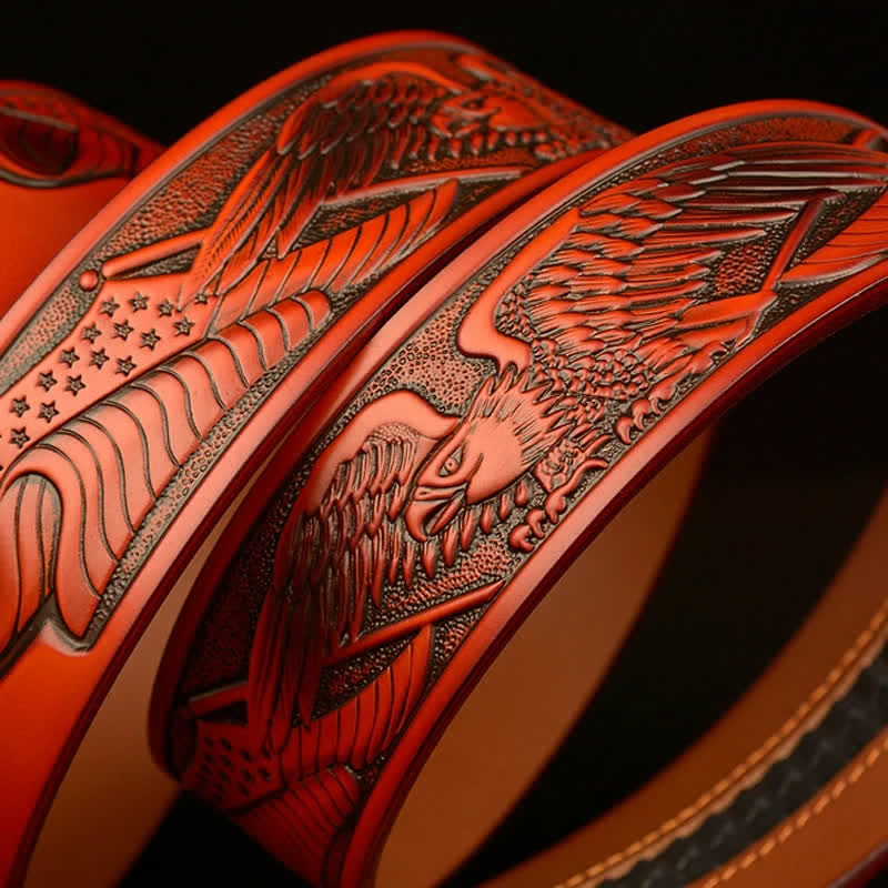 Cintura in pelle con fibbia automatica Eagle Wings Vintage da uomo - image 6