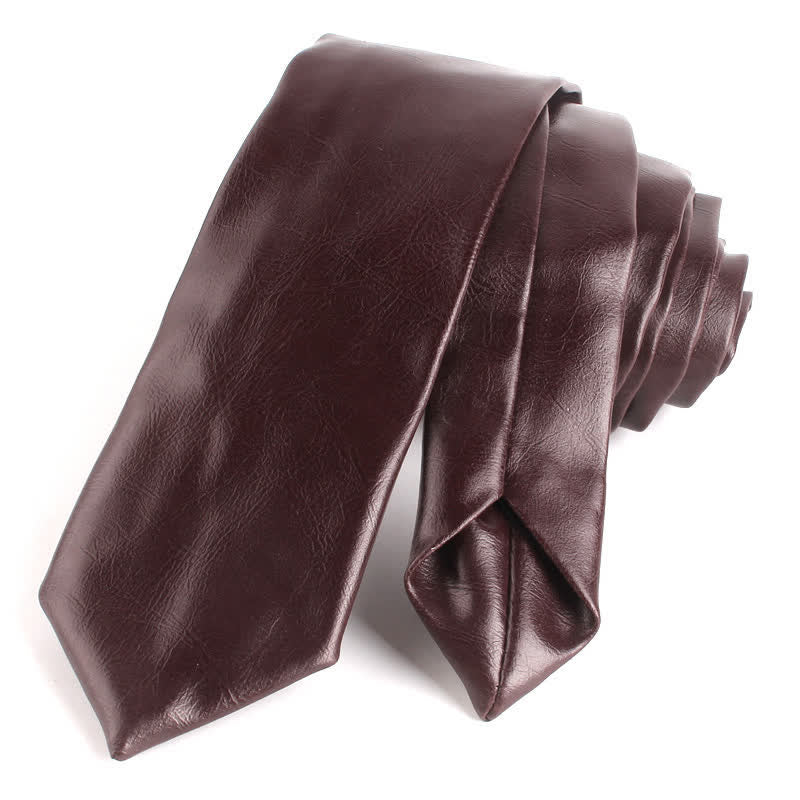 Cravatta stretta casual in pelle PU da uomo - Marrone sella - image 9