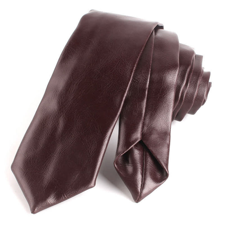 Cravatta stretta casual in pelle PU da uomo - Marrone sella - image 9