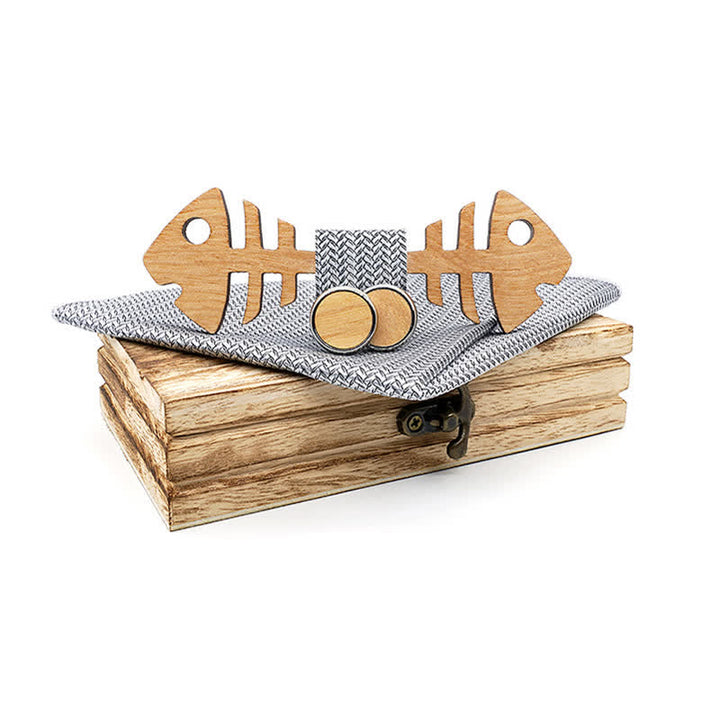Set di 3 papillon in legno a spina di pesce da uomo - Grigio - image 8