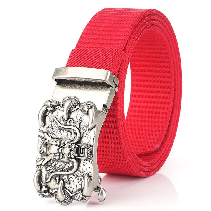 Cintura in nylon con decorazione drago casual da uomo - Rosso / Argento - 48" - image 14