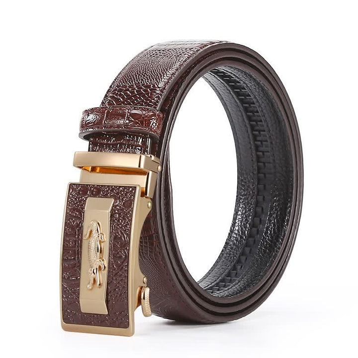 Cintura da uomo in pelle con fibbia automatica con motivo coccodrillo - Stile n. 2 - Marrone / Oro - 44 - image 10