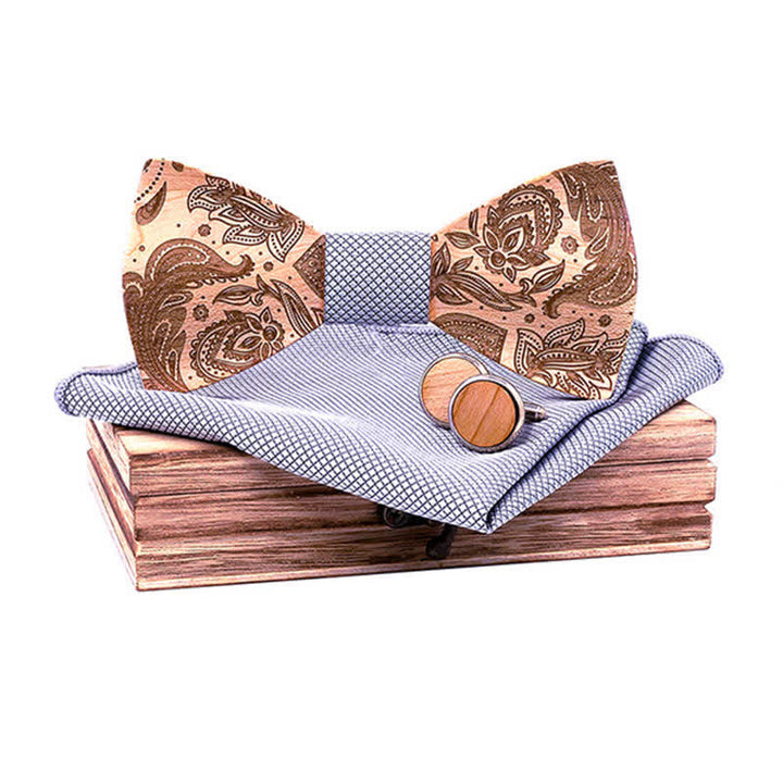 Set di 3 papillon in legno con motivo Paisley da uomo - Grigio - image 10