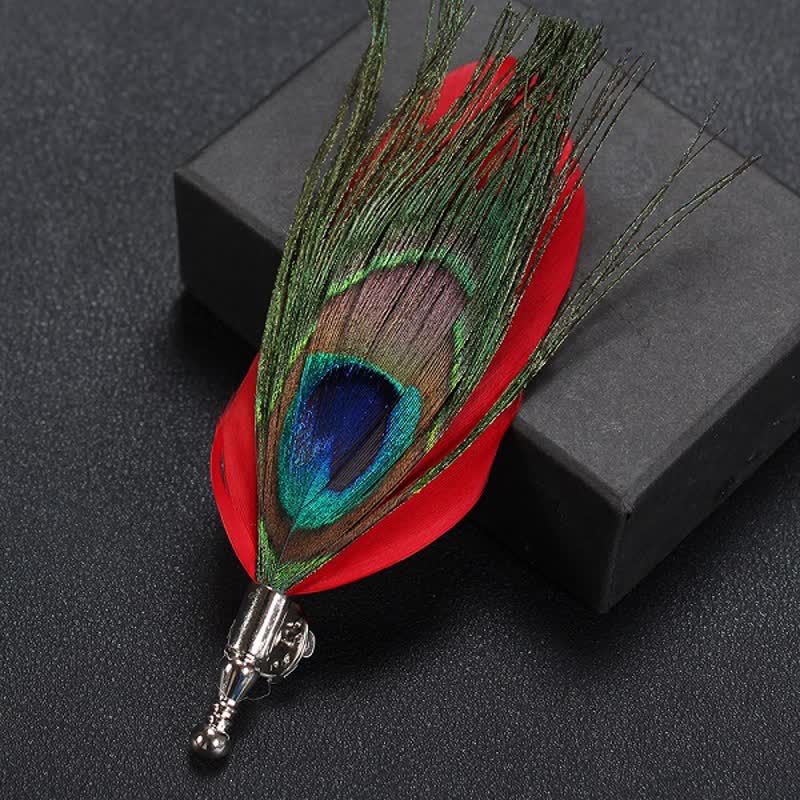 Spilla a occhiello con piuma naturale da sposa - Rosso - image 4