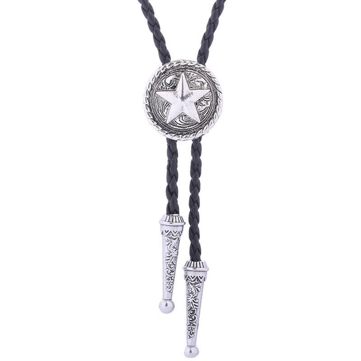 Cravatta Bolo in pelle intrecciata a forma di stella a cinque punte - Argento antico - image 7