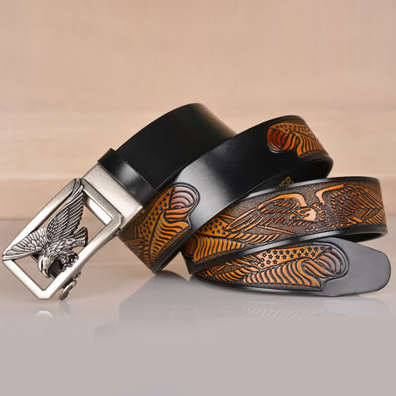 Cintura in pelle goffrata con fibbia Hollow Eagle da uomo - image 21