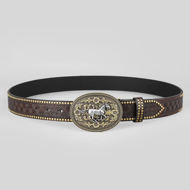 Cintura in pelle con fibbia floreale Strong Horse da uomo - image 2