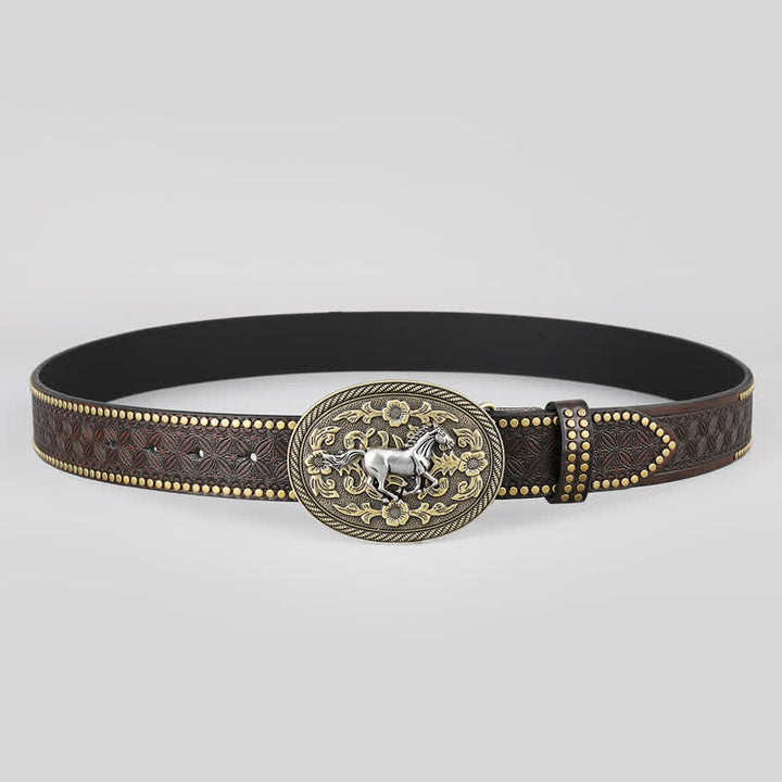 Cintura in pelle con fibbia floreale Strong Horse da uomo - image 2