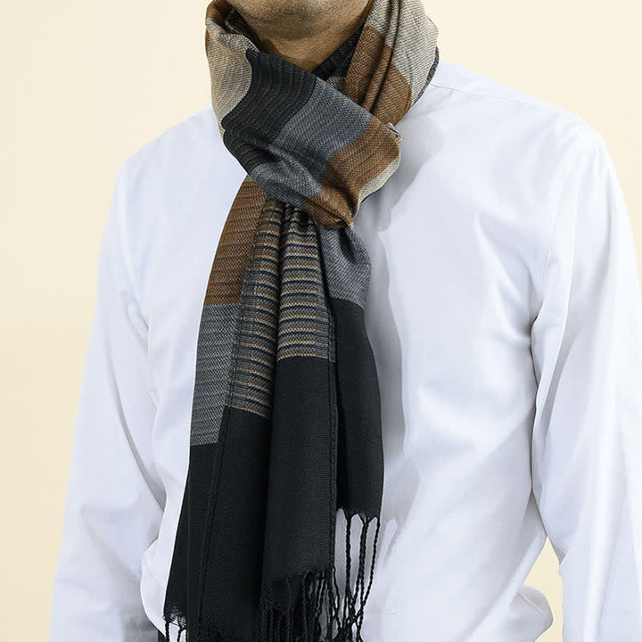 Sciarpa classica a righe con nappe bifacciali da uomo - image 2