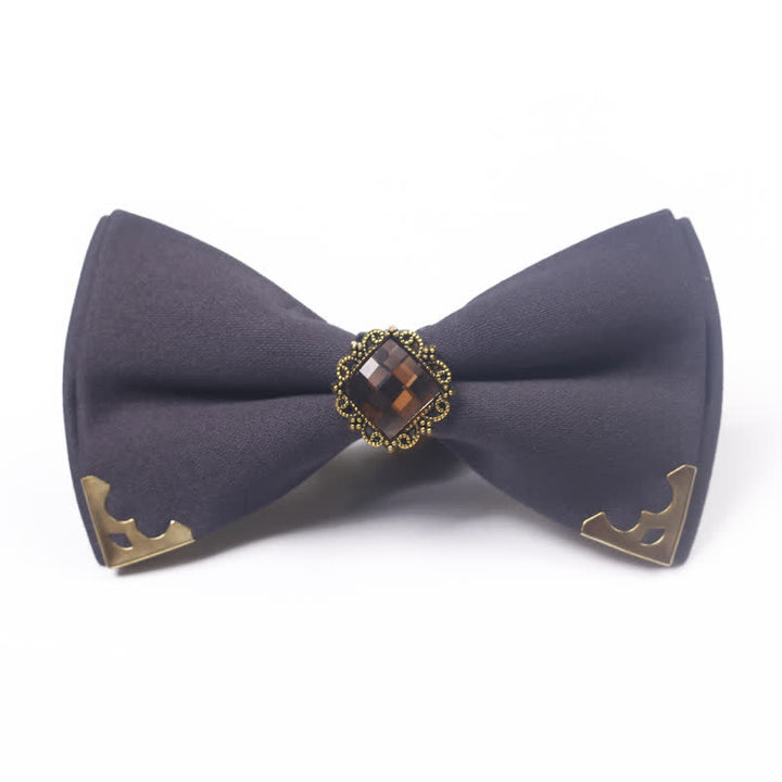 Papillon da uomo in cotone con bordo dorato e gemma - Grigio - image 7