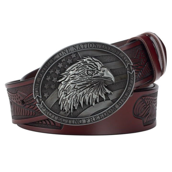 Cintura in pelle con fibbia della bandiera americana con testa d'aquila calva da uomo - Marrone / Grigio - 46 - image 8