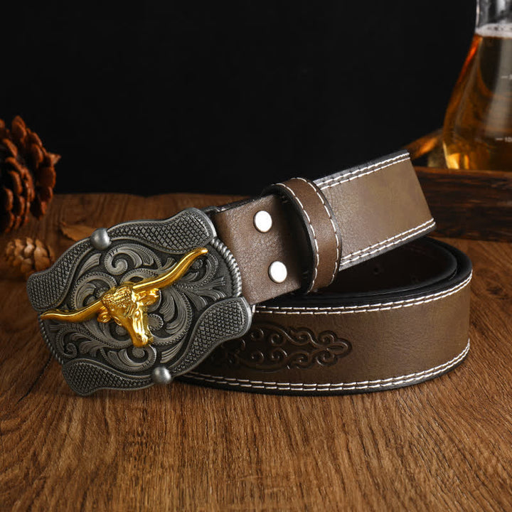 Cintura da uomo in pelle di toro Longhorn dorata quadrata - Stile n. 8 - 48" - image 15