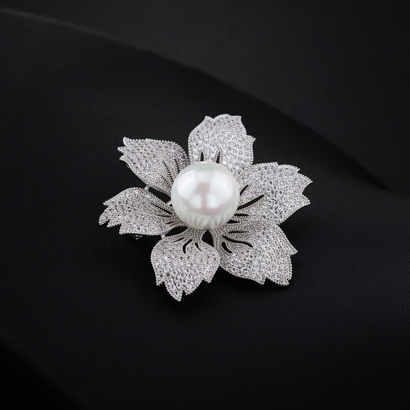 Spilla Bauhinia di lusso con perle brillanti da donna - Argento e bianco - image 8