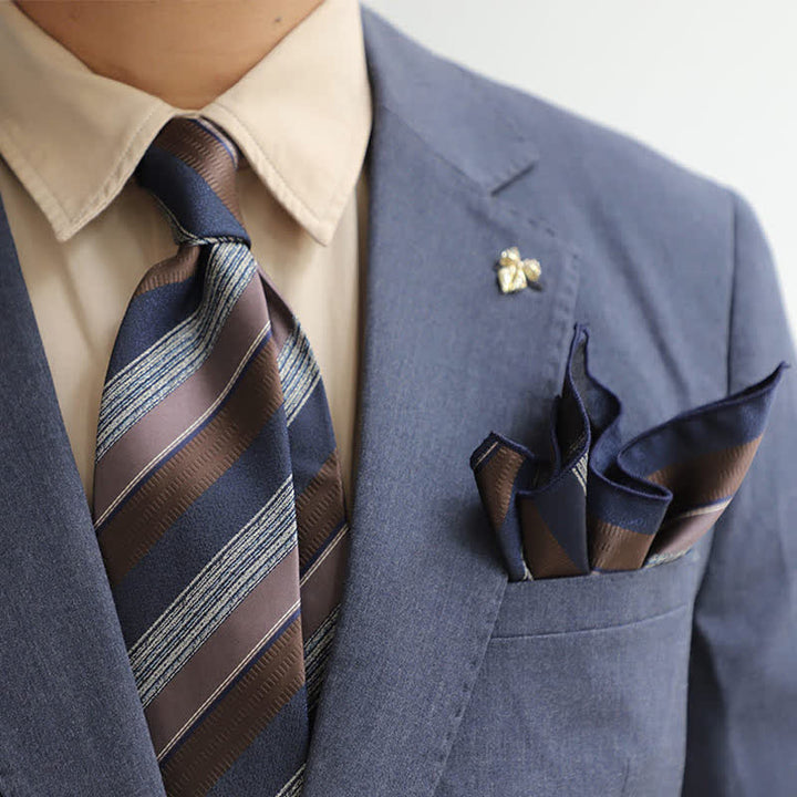 Set di 2 cravatte a righe a contrasto di colore britannico da uomo - Blu marino e caffè - image 8