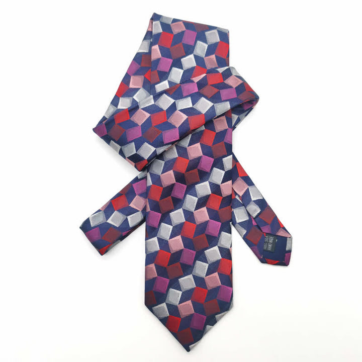 Cravatta da uomo in pura seta con motivo geometrico quadrato colorato - image 1
