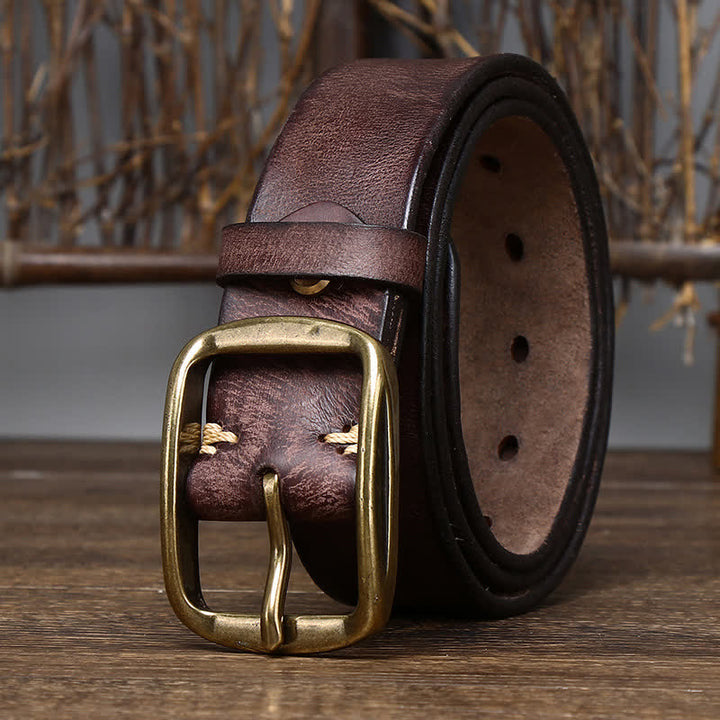 Cintura da uomo in pelle screpolata e anticata chic - Marrone - 44 - image 0