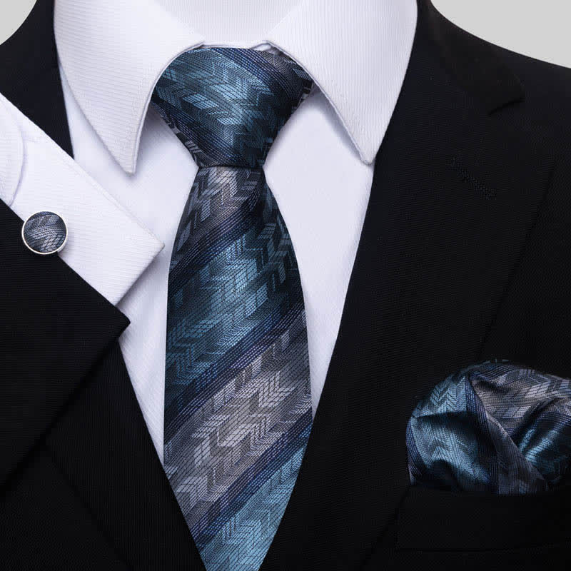 Set di 3 cravatte a righe grigie e verdi da uomo - Verde acqua e grigio - image 0