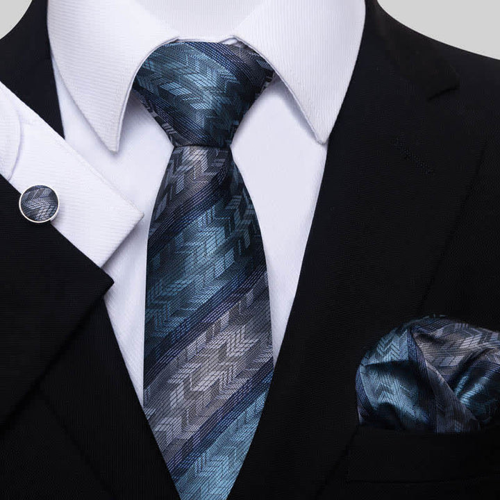 Set di 3 cravatte a righe grigie e verdi da uomo - Verde acqua e grigio - image 0