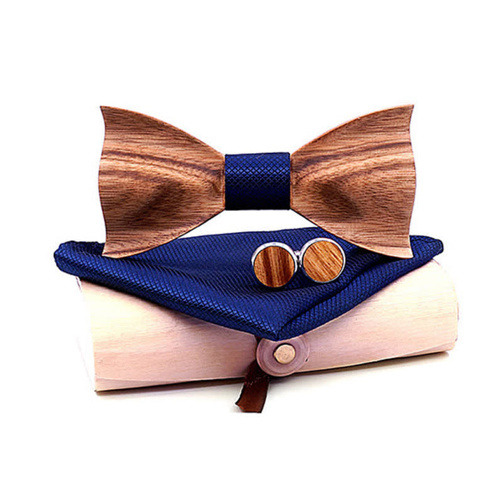 Set di 3 cravatte a farfalla in legno semplici e classiche da uomo - Blu scuro - Stile n. 1 - image 10