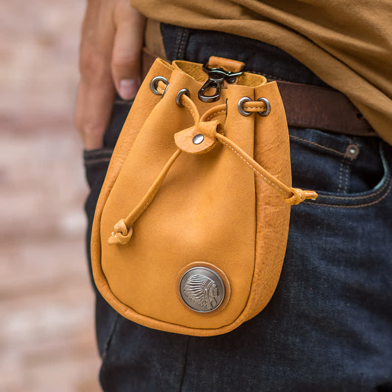 Portafoglio piccolo con coulisse e cintura in pelle - Giallo - image 12