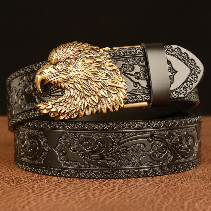Cintura in pelle con testa d'aquila tridimensionale da uomo - Oro e nero - 46 - image 9