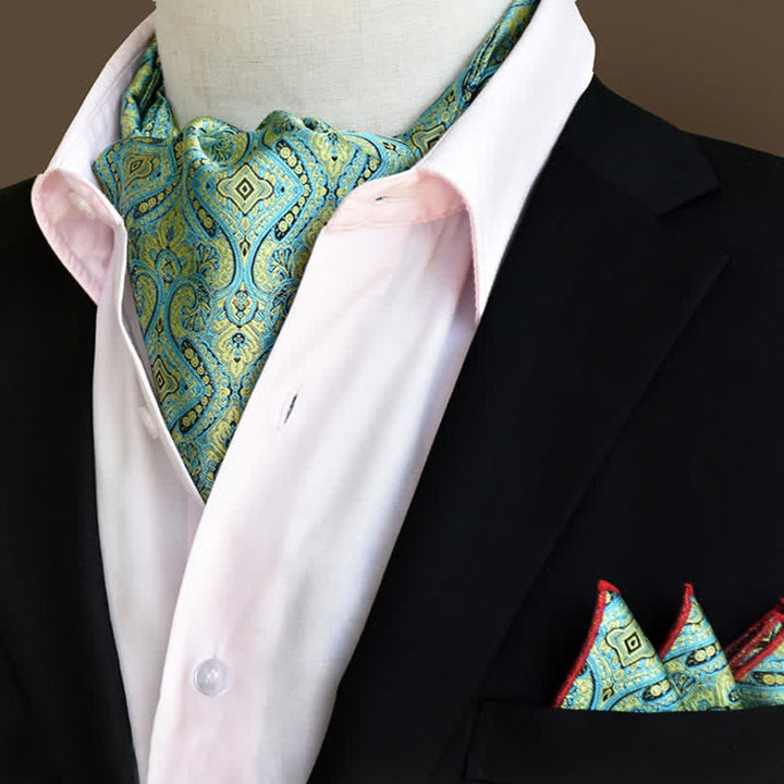 Set da 2 pezzi di fazzoletto da taschino e cravatta con motivo paisley floreale turchese di lusso - Turchese - image 0