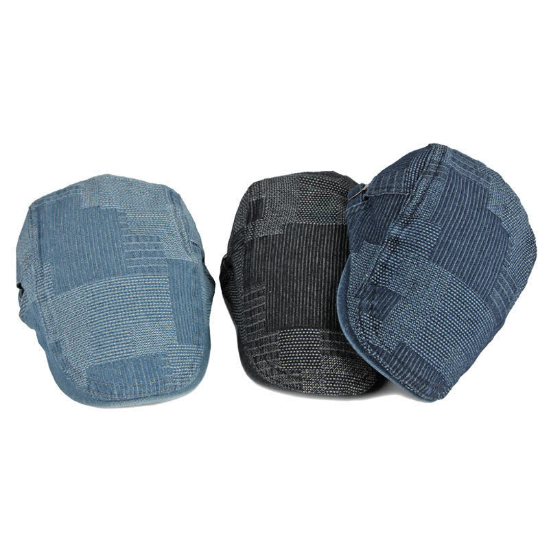 Berretto piatto in denim lavato con motivo a quadri - image 1