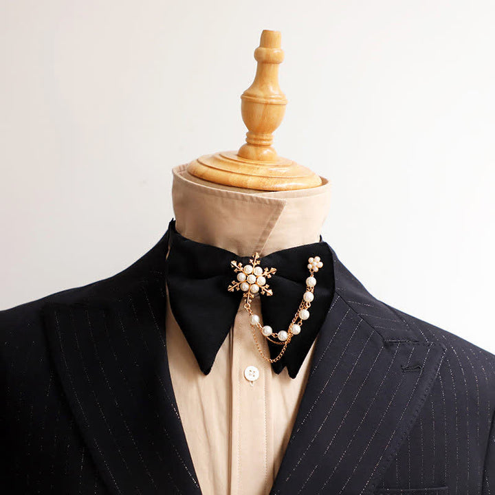 Papillon da taschino in velluto con catena di perle e fiocco di neve da uomo - image 5