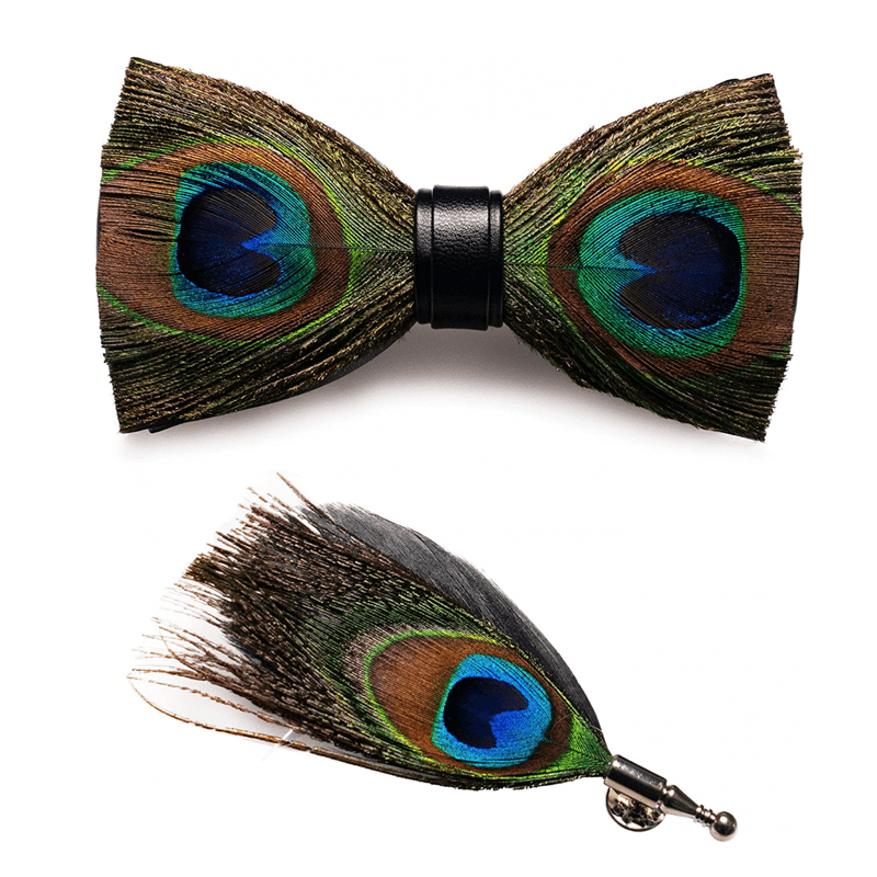 Papillon con piume di pavone verde per bambini con spilla da bavero - image 4