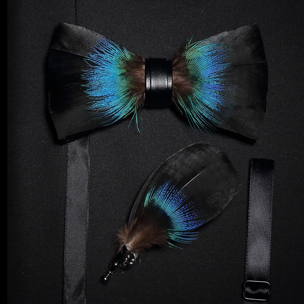 Papillon versatile con piume blu e nere per bambini con spilla da bavero - Adulto - image 1