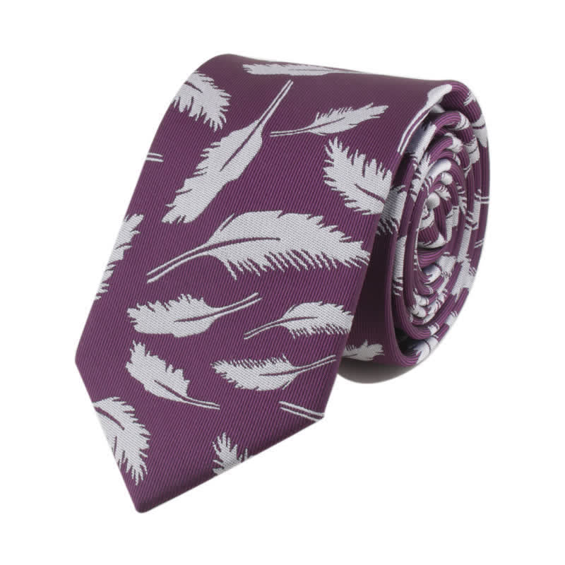 Cravatta da uomo in jacquard con stampa di piume - Viola - image 1