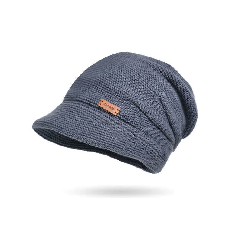 Cappello da donna lavorato a maglia con tesa larga e toppa a forma di lettera - Grigio scuro - Regolabile (circa 21 5/8"-23 5/8") - image 11