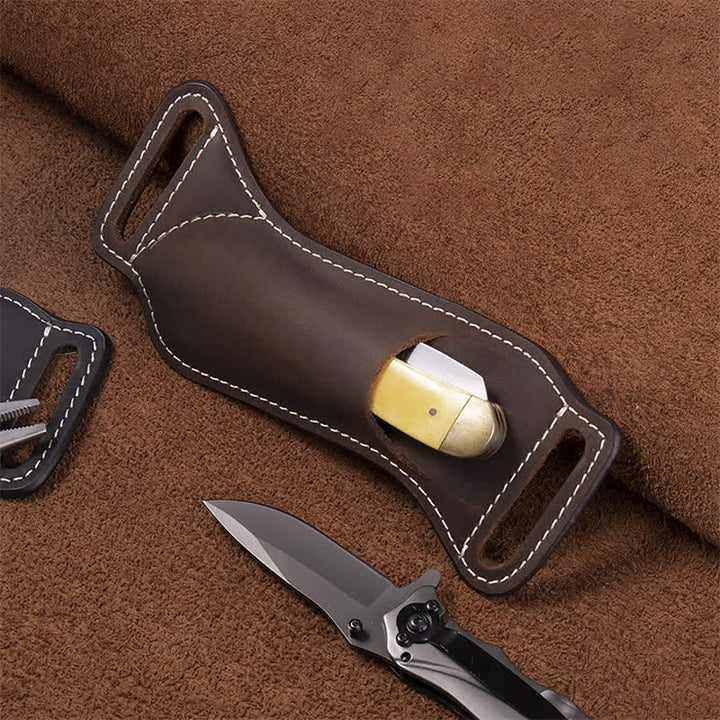 Borsa da cintura con fodero in pelle per coltello pieghevole Curve - Marrone - image 2