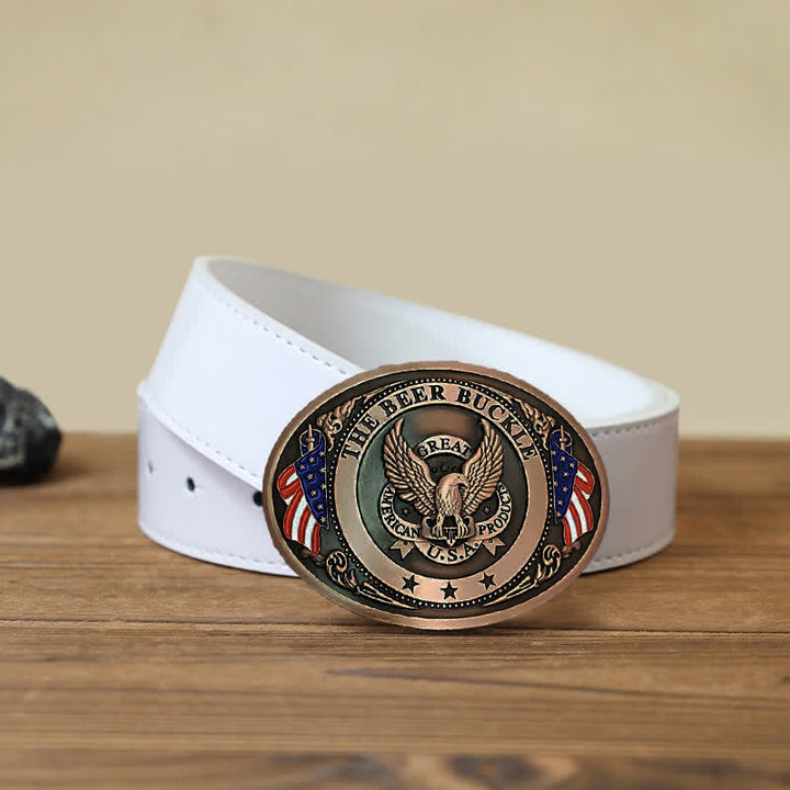 Cintura in pelle con fibbia porta birra creativa fai da te con bandiera USA e aquila da uomo - Rame - Cintura PU bianca (40) - image 14