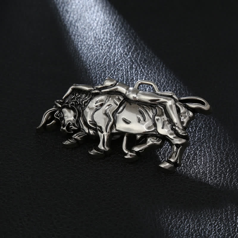 Cintura in pelle con fibbia a forma di toro in argento autentico fai da te da uomo - Toro - Senza cintura - image 0