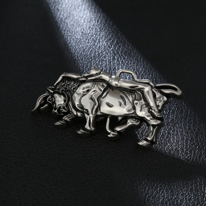 Cintura in pelle con fibbia a forma di toro in argento autentico fai da te da uomo - Toro - Senza cintura - image 0