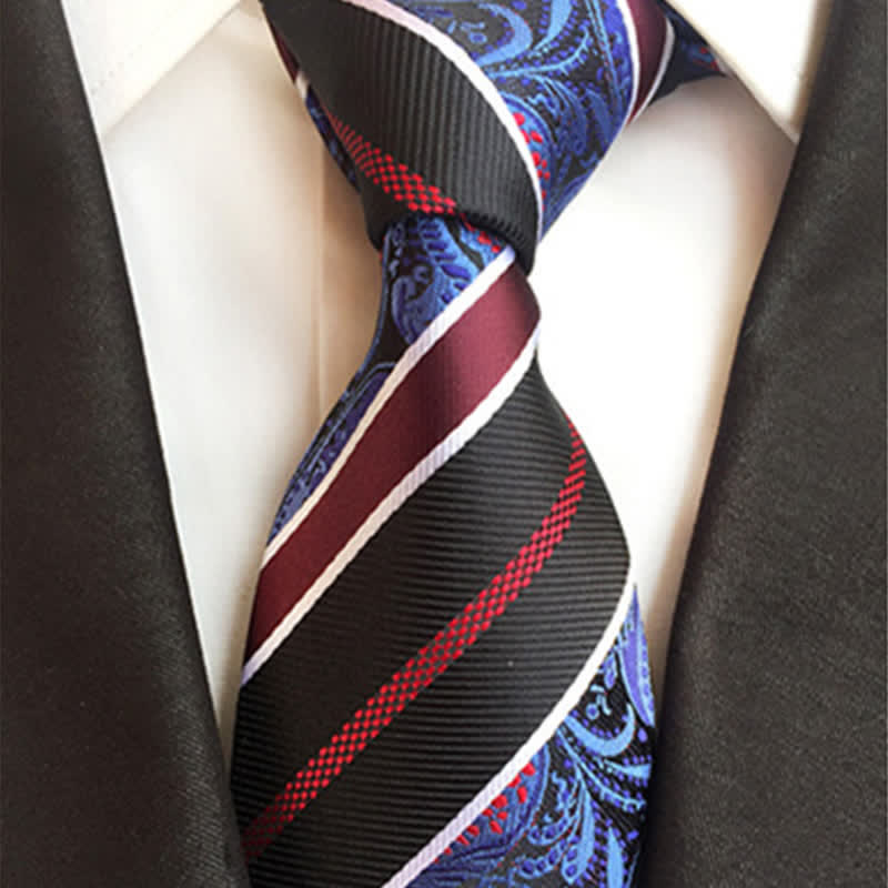 Cravatta da uomo con motivo Paisley a righe blu navy e nero - image 1