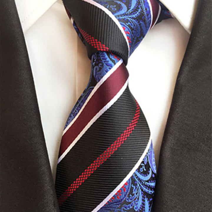Cravatta da uomo con motivo Paisley a righe blu navy e nero - image 1