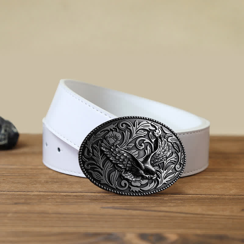 Cintura in pelle con fibbia a forma di aquila volante fai da te da uomo - Argento antico - Cintura PU bianca (40) - image 8
