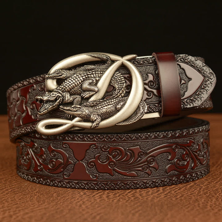 Cintura in pelle con fibbia in coccodrillo da uomo - Argento e marrone - 46 - image 13
