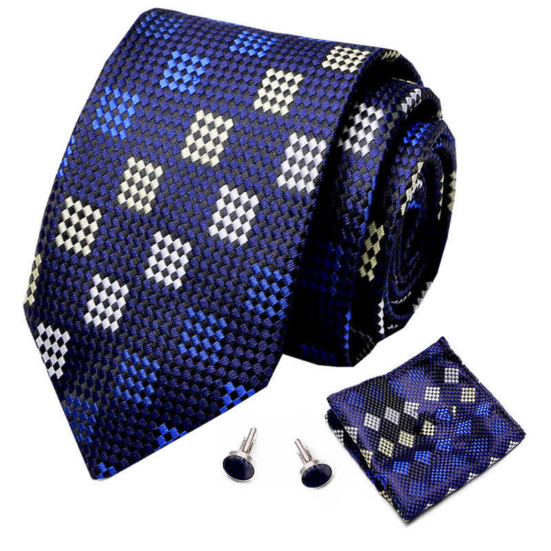 Set di 3 cravatte a scacchi blu navy e gialle da uomo - image 1