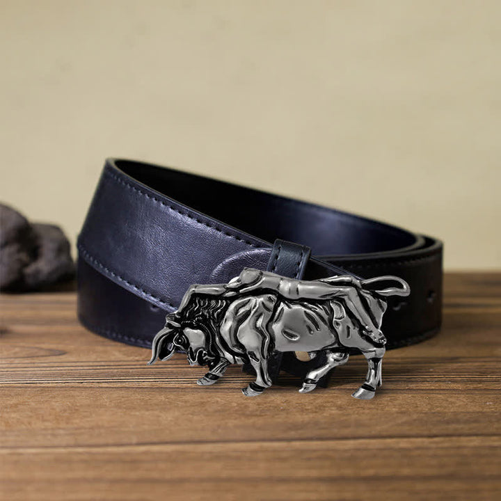 Cintura in pelle con fibbia a forma di toro in argento autentico fai da te da uomo - Toro - Cintura PU nera (40) - image 4