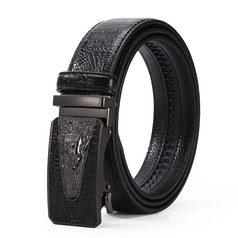 Cintura da uomo in pelle con fibbia automatica con motivo coccodrillo - Stile n. 8 - Nero / Nero - 44 - image 27