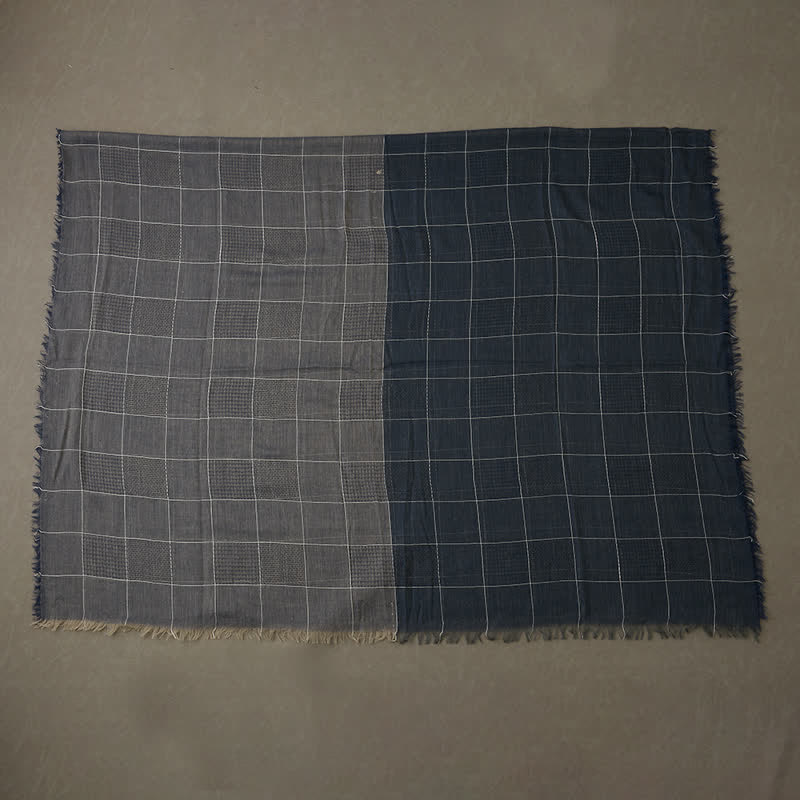 Sciarpa con frange a quadri patchwork bicolore da uomo - image 5