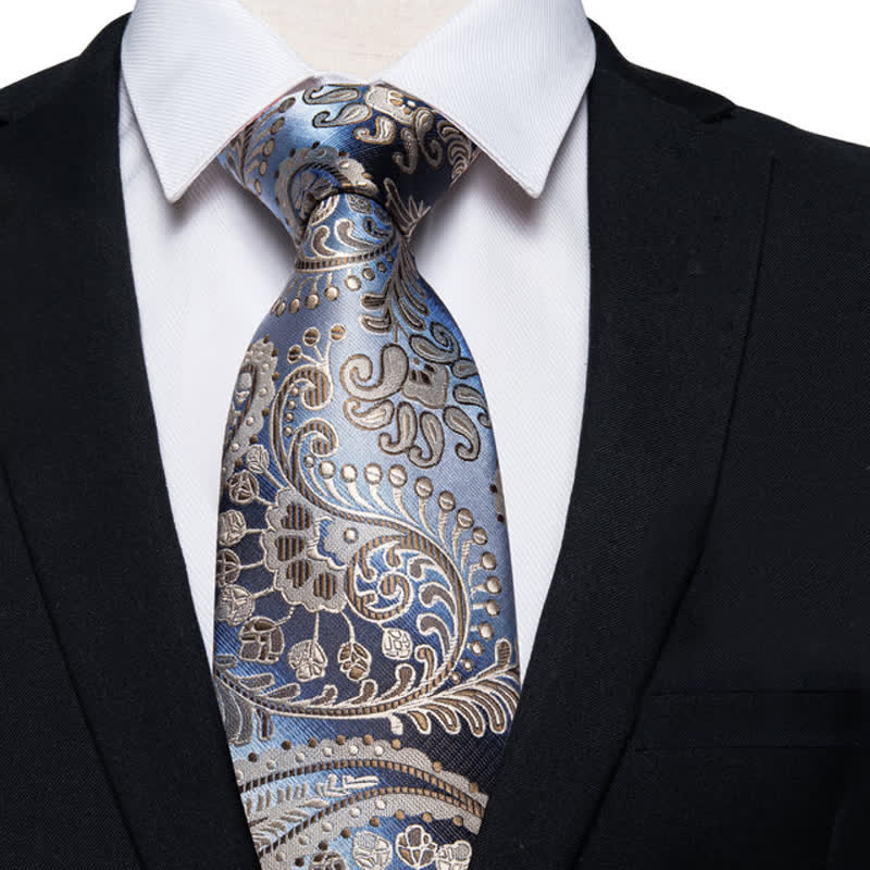 Cravatta da uomo con motivo Paisley blu e champagne - Blu e Champagne - image 0