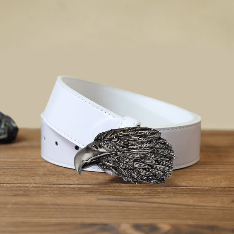 Cintura in pelle con fibbia a forma di testa di aquila calva 3D fai da te da uomo - Testa d'aquila - Cintura PU bianca (40) - image 6