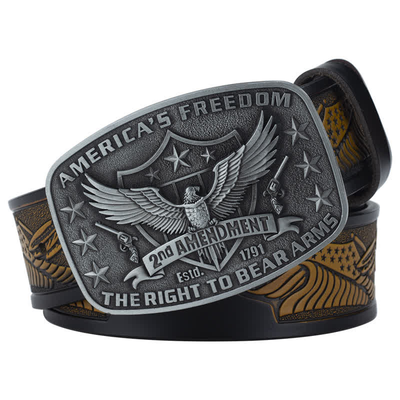 Cintura in pelle retrò da uomo con aquila America's Freedom - Cammello / Grigio - 46 - image 0