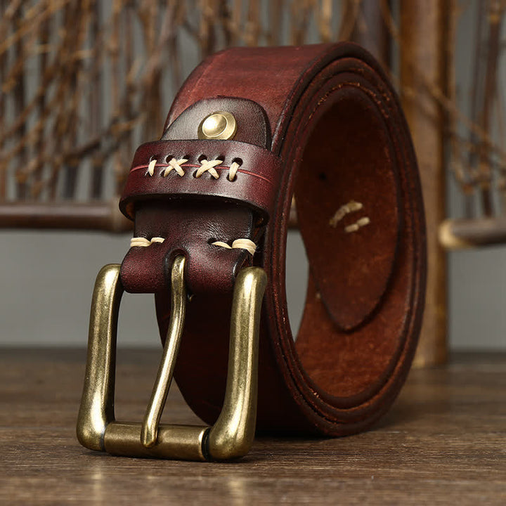 Cintura in pelle con intaglio elaborato vintage da uomo - Rosso marrone - 46 - image 8