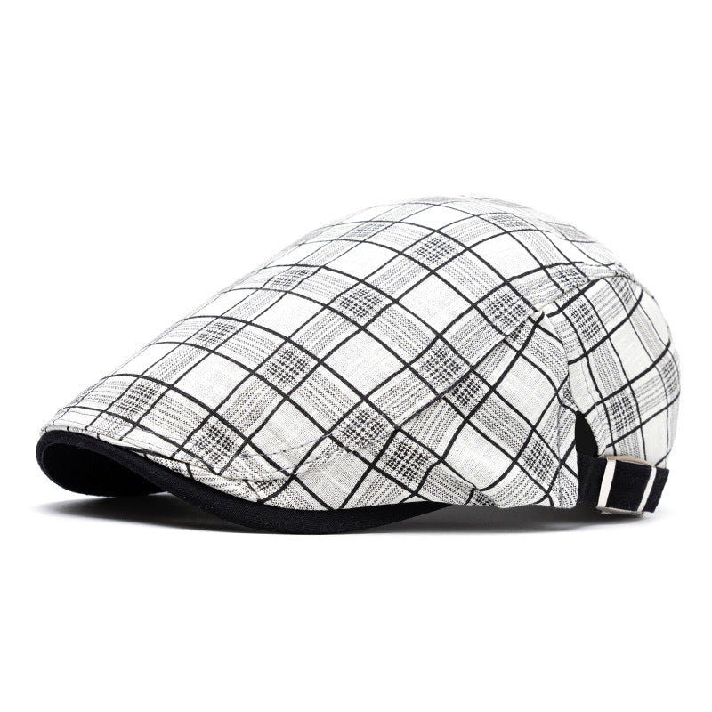 Cappello basco a righe e quadri in puro cotone, moda primavera ed estate - Griglia bianca - Regolabile (22"-24") - image 9